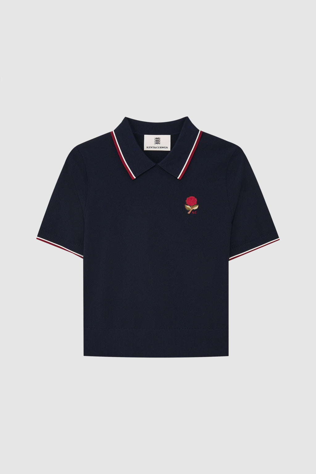 Women’s Rose-Embroidered Knitted Polo Shirt