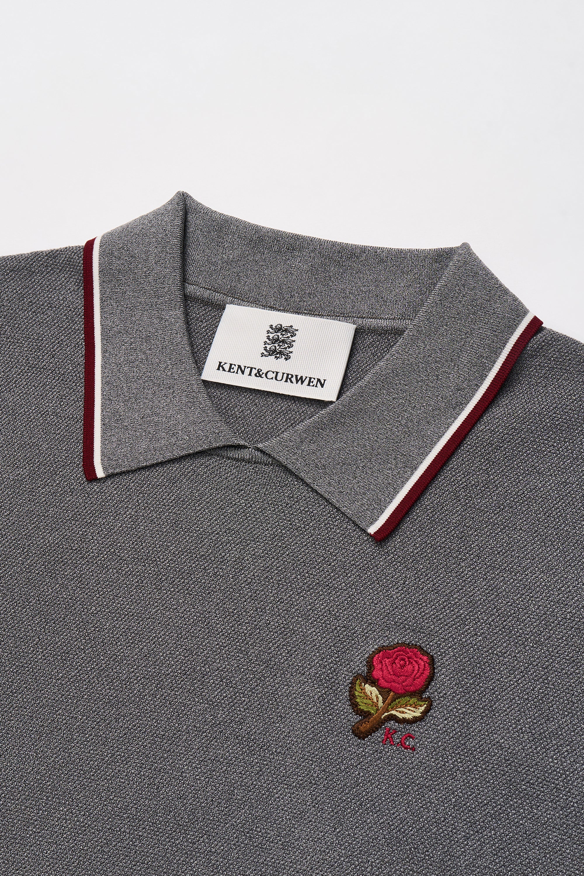 Rose Embroidered Tipped Knit Polo Shirt | KENT&CURWEN