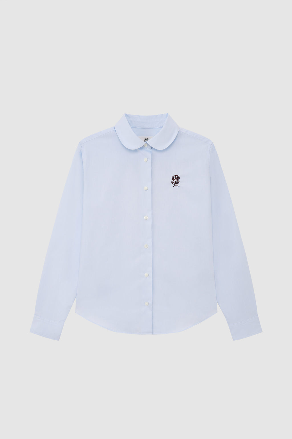 Women’s Rose Embroidery Rounded Collar Cotton Shirt