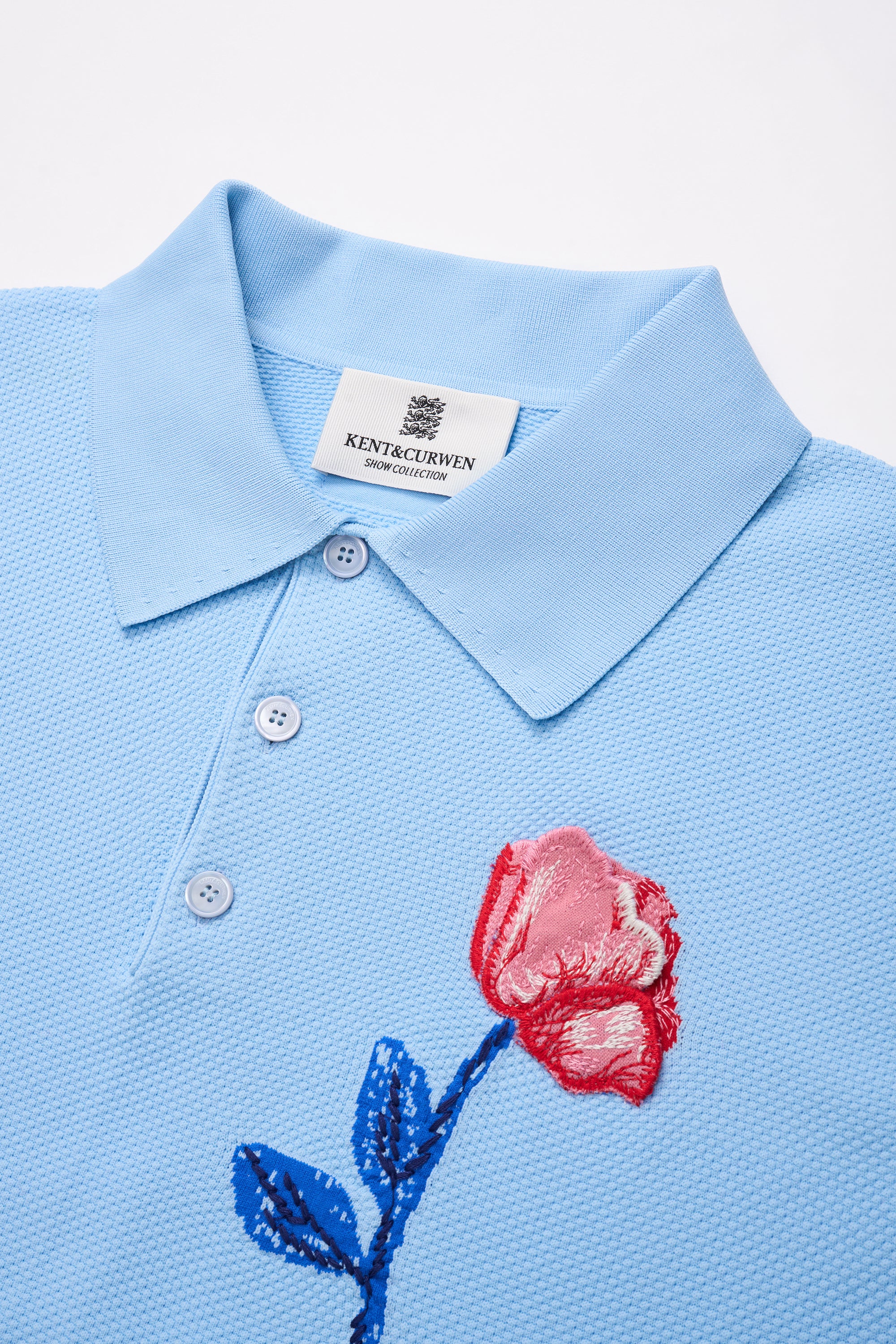 3D Rose Embroidered Knitted Polo Shirt - KENT&CURWEN