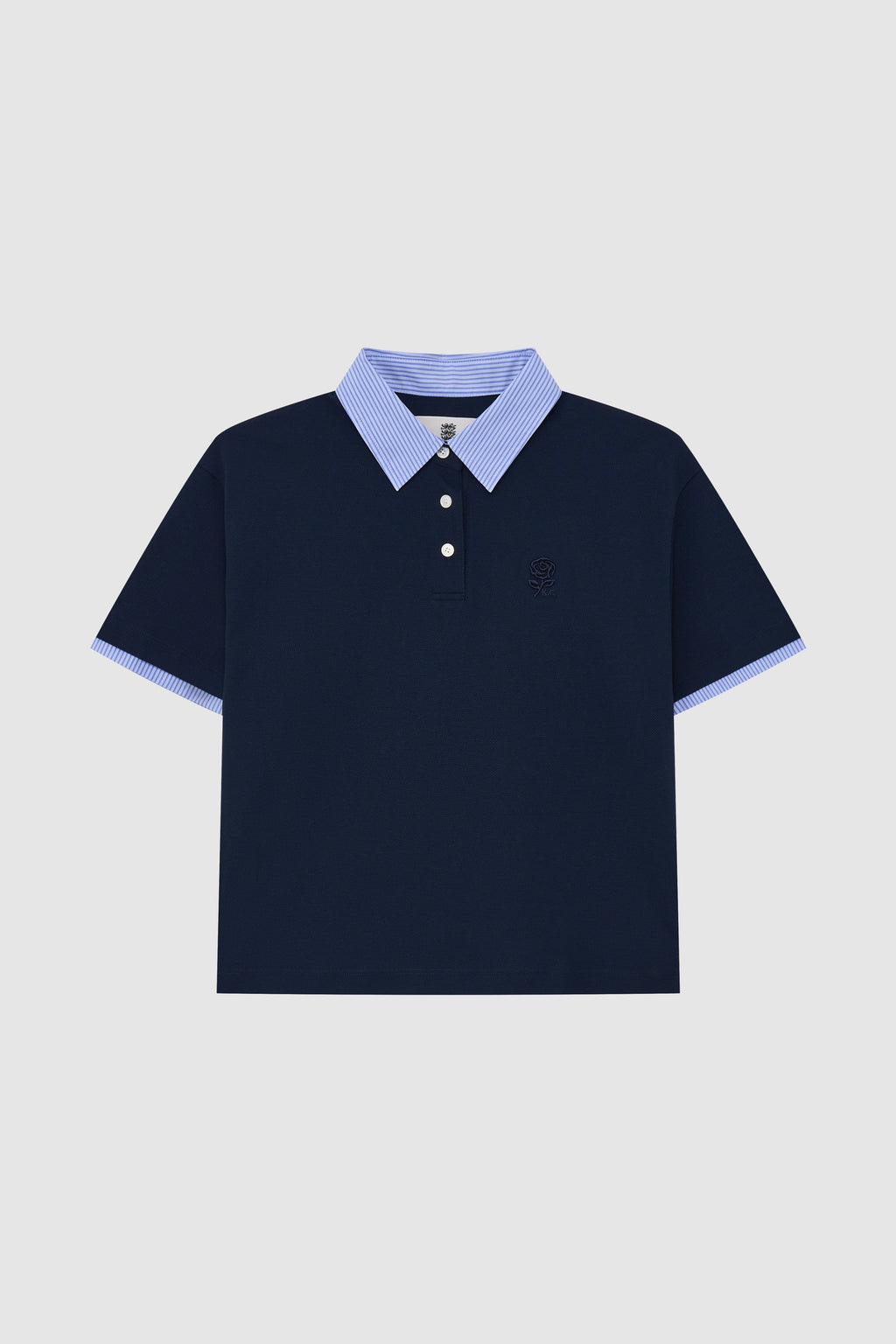 Women's Rose Embroidered Striped-Collar Polo Shirt